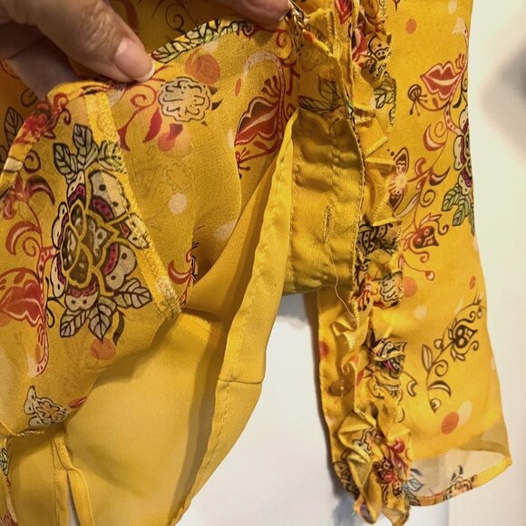 Edward Vintage Women's 100% Silk Floral Sleeveless Ruffle Top Button Up-V Neck M - Picture 9 of 15